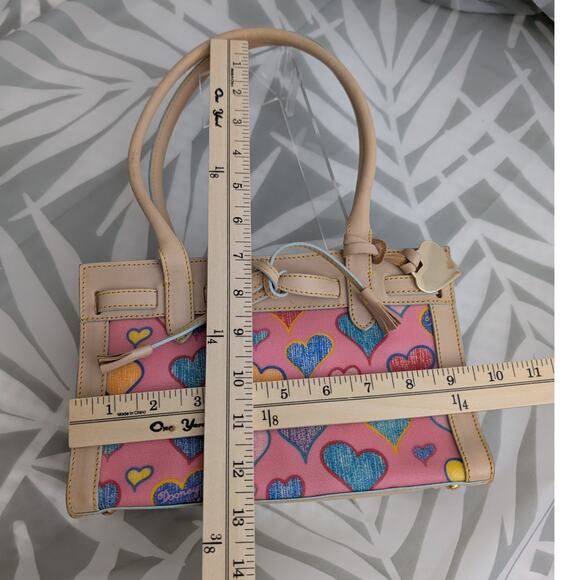 Dooney & Bourke Vintage Y2K Crayon Heart Mini Tassel Tote Satchel Italy - Picture 15 of 16